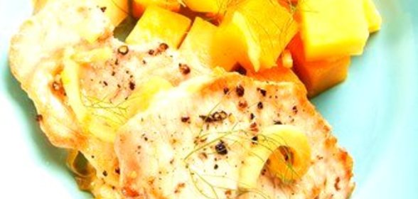 Печеная репа с грушами и медово-розмариновым соусом