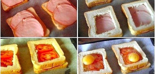 Печеные бутерброды с ветчиной, помидорами и яйцами