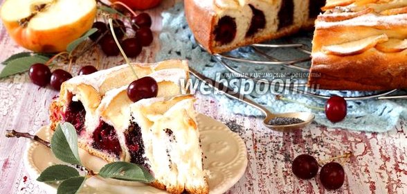 Сдобный пирог с вишнями и маком