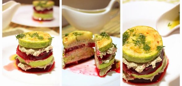 «Мильфей» из кабачков с творожно-авокадовым кремом