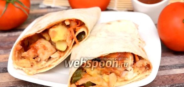 Шаурма с курицей и корейской морковкой
