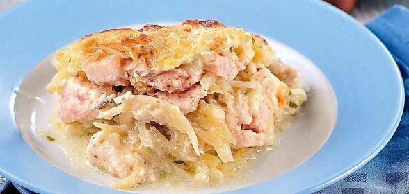 Слоеная запеканка из корневого сельдерея с курицей