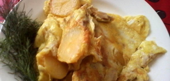 Омлет с катофелем и отварной курицей