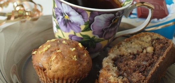 Шоколадно-банановый кекс с орехами