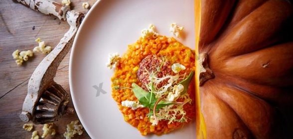 Тыквенное ризотто с котлетами из морепродуктов