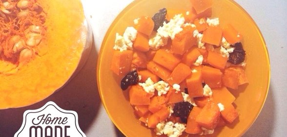 Тушеная тыква с творогом и сухофруктами