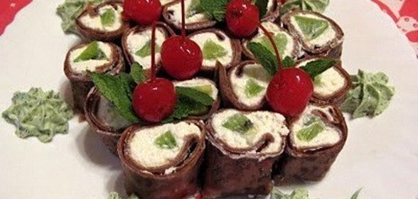 Шоколадные роллы с творогом и мятным «васаби»