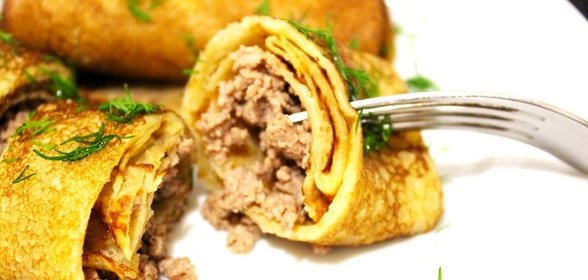 Блинчики на кефире с мясом