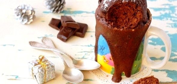 Кофейно-шоколадный кекс в кружке в микроволновке