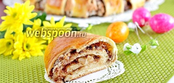 Рулет из дрожжевого теста с орехами и меренгой