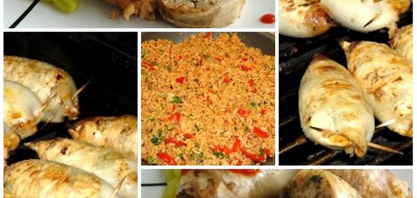 Кальмары с рисом на гриле