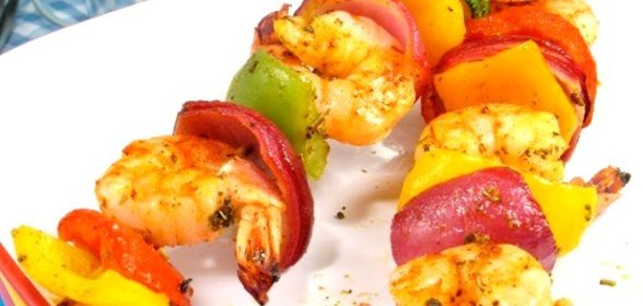 Овощные шашлыки с креветками