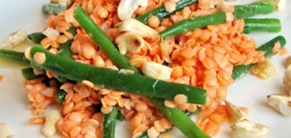 Салат из стручковой фасоли и красной чечевицы