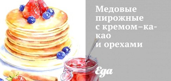 Медовые пирожные с кремом–какао и орехами