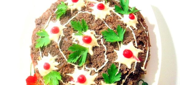 Печёночный торт с грибами